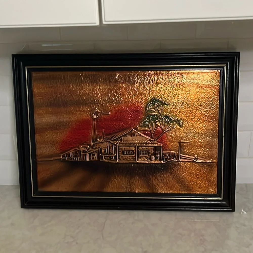 Vintage Copper craft 3D Wall Art in vintage frame Copper Metalware Plaques - Picture 1 of 12